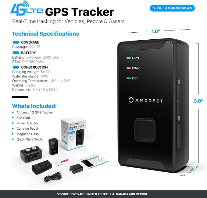 Amcrest GPS GL300 GPS Tracker for Vehicles (4G LTE) - Portable Mini Hidden Real-Time GPS Tracking Device for Vehicles, Cars, Kids, Pets, Assets, Text/Email/Push Alerts, Twin Magnet Weatherproof Case
