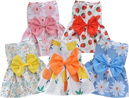 TAPBULL Dog Dresses, Fashionable Pet Dog Clothes, Cute Cat Birthday Dress Outfit (Orange/Red/Yellow/Blue/Pink 5-Pack), Medium