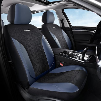 Coverado Seat Covers Front Seats, Leather Automotive Seat Covers 2-Pack, Mesh Breathable Auto Seat Protectors, Driver Seat Covers Universal Fit for SUV, Truck, Vans, Sedan