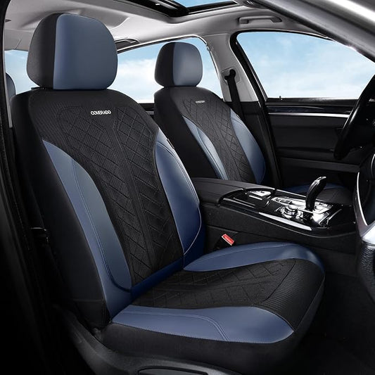 Coverado Seat Covers Front Seats, Leather Automotive Seat Covers 2-Pack, Mesh Breathable Auto Seat Protectors, Driver Seat Covers Universal Fit for SUV, Truck, Vans, Sedan