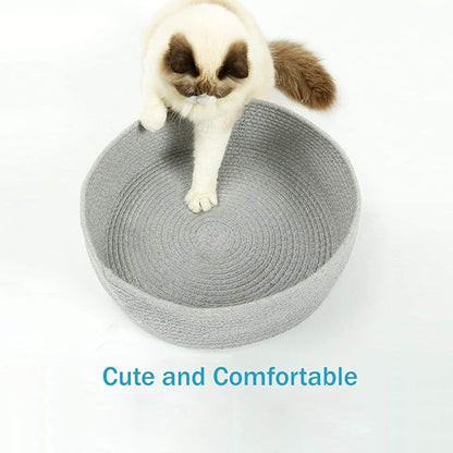 Large Cat Bed Basket Round Cotton Rope Woven - Calming Rope Bed Sleep Surface 17.7 inches(45 cm),Cozy Scratching Indoor Pet Bed for a Large Cat or 2 Small Cats,Fit up to 20 lbs Pets,Washable,Grey