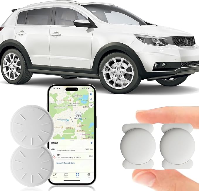 Car GPS Tracking Device for Vehicles,Cars etc,2PCS Real Time GPS Tracker for Vehicles Work with Find My (iOS Only),Mini Hidden Car Tracker with Magnetic Waterproof Case,No Monthly Fee(White)