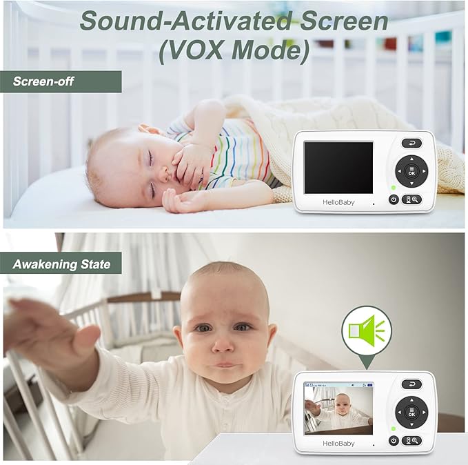 HelloBaby HB30 Video Baby Monitor with Digital Camera and Audio, No WiFi No App Safety Baby Monitor, 8 Languages, Auto Night Vision, 1000ft Transmission Range, 2.4 inch Portable Screen