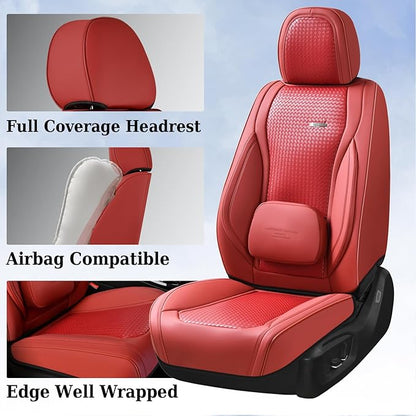 Coverado Seat Covers, Car Seat Covers Front Seats, Waterproof Nappa Leather Auto Seat Cover with Lumbar Head Pillow, Red Seat Covers Carseat Cover Universal Fit for Most Cars