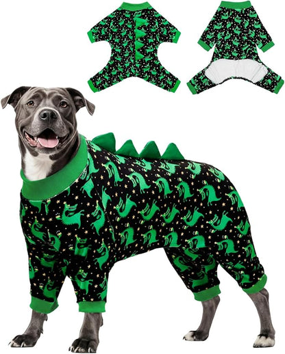 CuteBone Dinosaur Costume Dog Pajamas, Stretchy Spandex Crystal Velvet Sleepwear Coat for Small Dogs, Soft & Warm Pet Outfit Clothes for Cold Weather, Cozy Pullover Design COSP14XXL