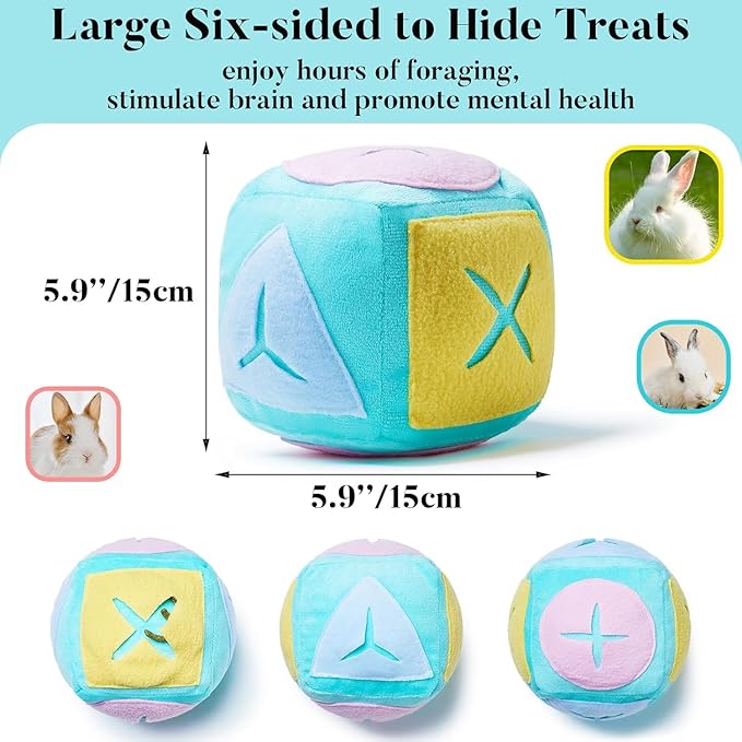 Large Rabbit Foraging Toy with Bell, Washable Puzzle Feed Game Rabbit Toy for Bunnies Boredom, Snuffle Ball Treat Dispenser Exercise Bunny Enrichment Toys, Bunny Toys for Indoor Bunnies(Random Color)