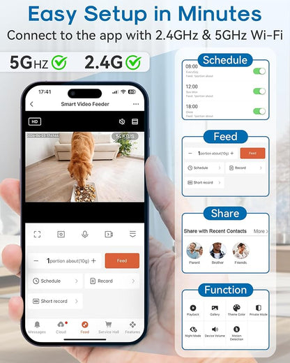 Automatic Dog Feeder Large Breed, 15L/63 Cups Auto Dog Food Dispenser | Anti-Clog Design for 2–23mm Large Kibble, 1080P HD Camera with Night Vision, 5G WiFi Smart App Control for Busy Pet Parents