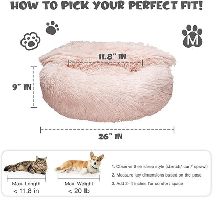 Himax Dog Beds for Medium Dogs, Donut Dogs Beds with Blanket Attached, Calming Dog Bed Washable (20"/26"/35") Beige