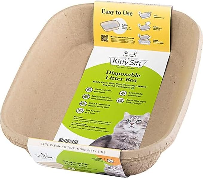 Kitty Sift Disposable Litter Box - Large - 3 Pack for Cat Owners, Cat Lovers with House-Cats, Neutral, Beige