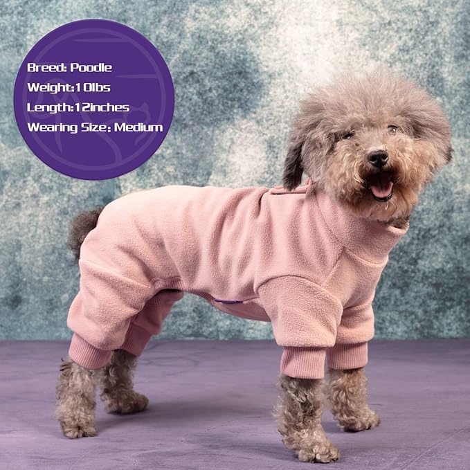 cyeollo Dog Pajamas Warm Fleece Coat Stretchy Jumpsuit Thermal Winter Dog Clothes Cozy Pet Onesie Cold Weather Coats for Small Dogs Apparel, Pink XL