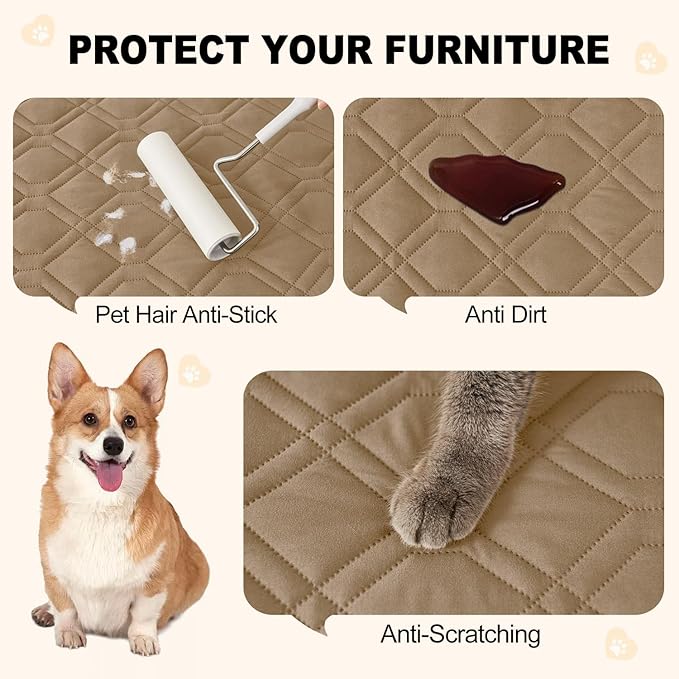 Smiry Reversible Waterproof Couch Covers for Sofa, Washable Dogs Pet Couch Covers for 3 Cushion Sofa Pet Friendly, Water Resistant Furniture Protector Slipcover, Geometric (68"x82", Camel/Beige)