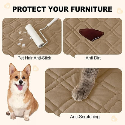 Smiry Reversible Waterproof Couch Covers for Sofa, Washable Dogs Pet Couch Covers for 3 Cushion Sofa Pet Friendly, Water Resistant Furniture Protector Slipcover, Geometric (82"x82", Camel/Beige)