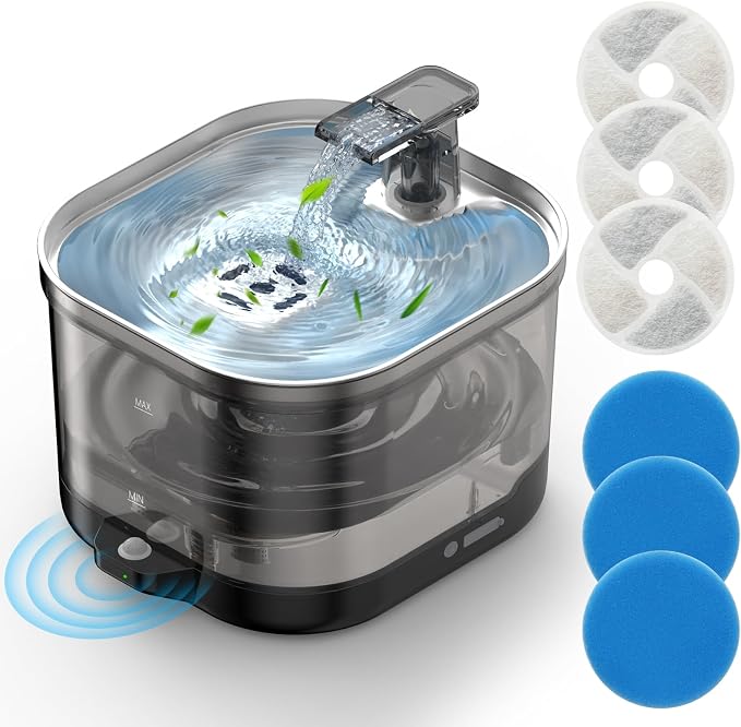 Accokids Wireless Cat Water Fountain Cordless with External Pump, 68oz Rechargeable Automatic Pet Cat Fountains for Drinking with Motion Sensor, Quiet Pump (3 Filter) | 68oz Cat Fountain with External Pump, Quiet Operation, 3 Filters for Clean Drinking...