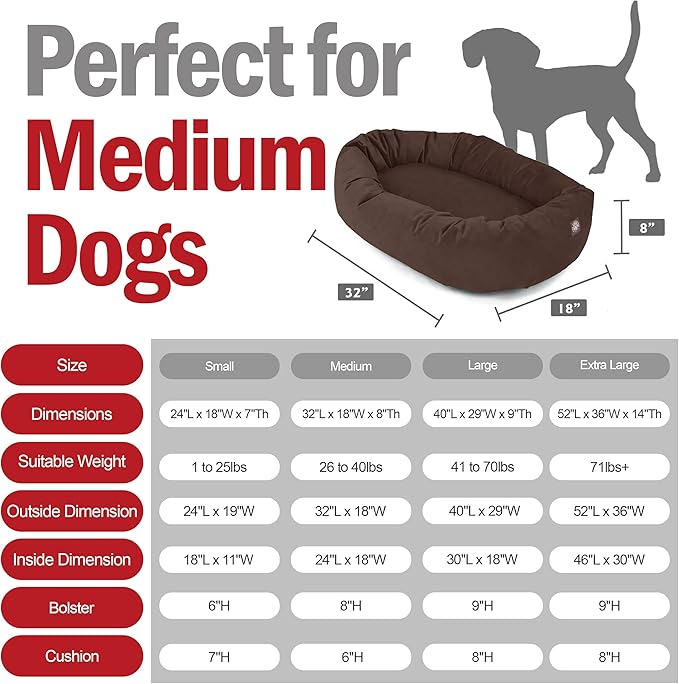 Majestic Pet 32 Inch Suede Calming Dog Bed Washable – Cozy Soft Round Dog Bed w/Spine Support for Dogs to Rest Head - Fluffy Donut Dog Bed 32x23x7 (Inch) - Round Pet Bed Medium – Chocolate (2025)