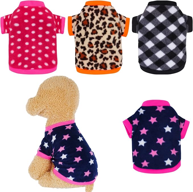 Rbenxia 4 Pieces Dog Fleece Sweaters Puppy Warm Sweater Doggie Sweatshirt Soft Fleece Dog Pajamas Puppy Clothes Winter Dogs Outfits for Small Dogs Cat Pets (X-Small)
