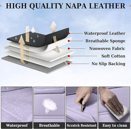 Coverado Car Seat Covers Full Set, Seat Covers for Cars, Car Seat Protector Waterproof, Leather Cushion, Universal Car Interior Covers Seat Protectors for Most Cars Purple