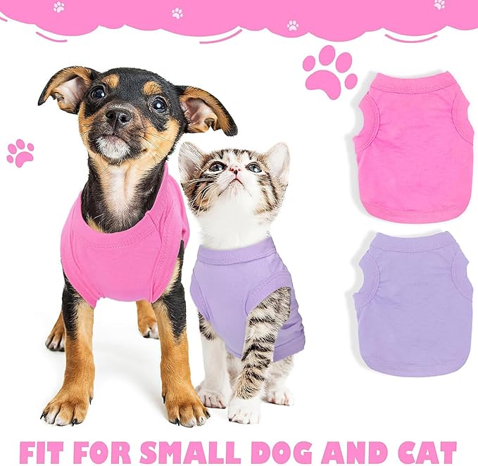 2 Pieces Dog Clothes for Small Dogs Girl Boy Spring Summer Puppy Soft Dog Shirt Solid Color Chihuahua Clothes Pet Clothing Cute Cat Clothing XXS~M (Rose,Purple, Small)