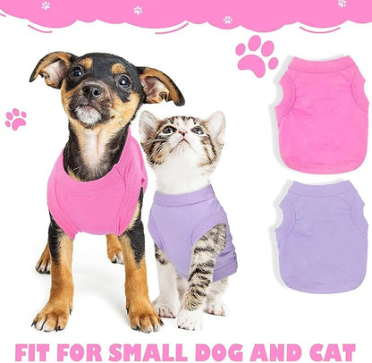 2 Pieces Dog Clothes for Small Dogs Girl Boy Spring Summer Soft Puppy Shirt Solid Color Chihuahua Clothes Pet Clothing Cute Cat Cloth XXS~M (Rose,Purple, X-Small)