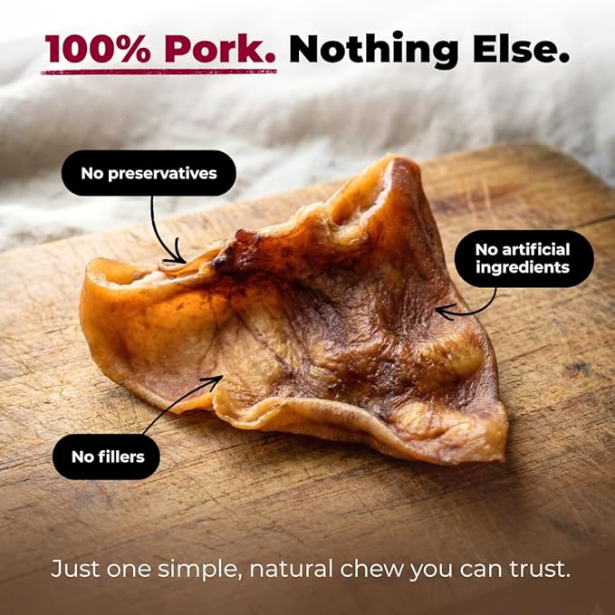 Best Pet Supplies GigaBite Whole Pig Ears for Dogs - All-Natural Slow-Roasted Chews that Clean Teeth and Satisfy Aggressive Chewers - 32 Pack for Large Dogs
