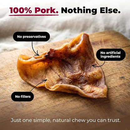 Best Pet Supplies GigaBite Whole Pig Ears for Dogs - All-Natural Slow-Roasted Chews that Clean Teeth and Satisfy Aggressive Chewers - 32 Pack for Large Dogs