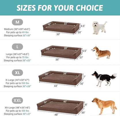 COZY KISS Orthopedic Dog Bed for Medium Size Dogs, Bolster Pet Couch with Waterproof Lining, Egg Crate Foam Sofa for Pets Up to 30 lbs, U-Shaped, 30x20x6.5 inch, Brown