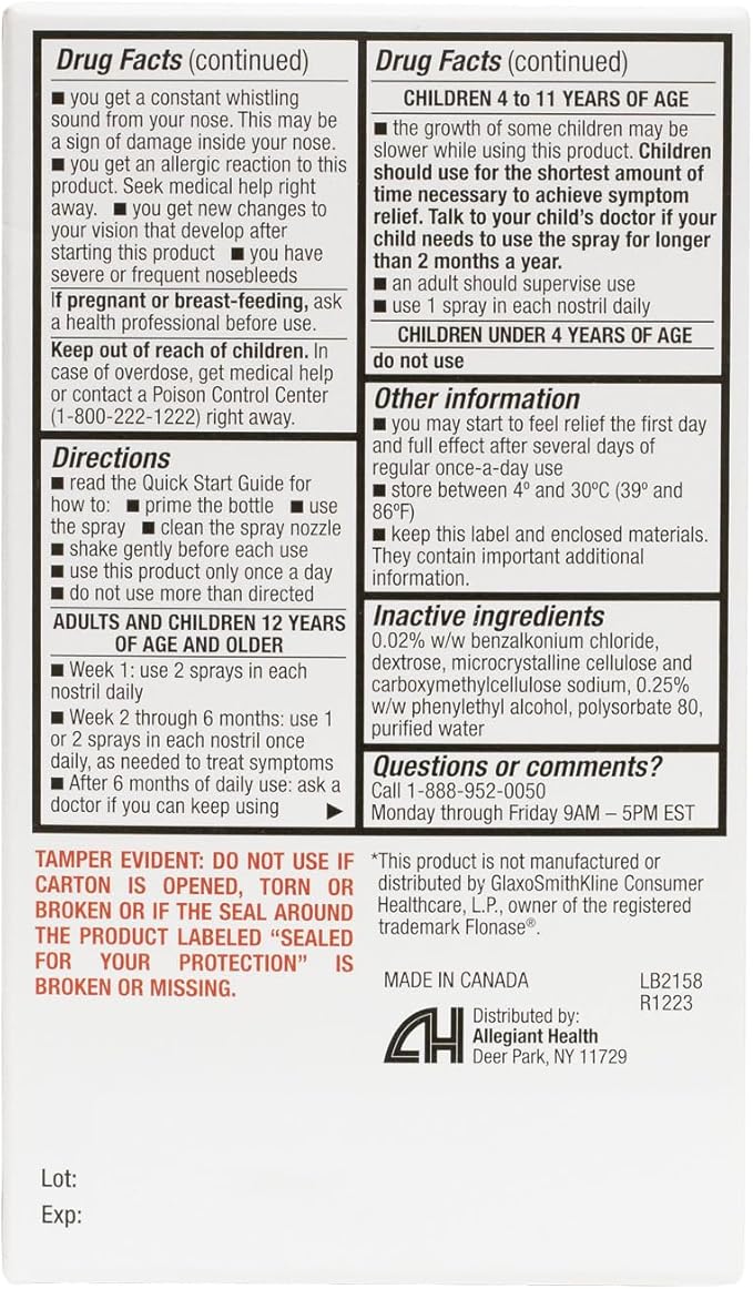 HealthA2Z® Fluticasone Propionate Nasal Spray | 50 mcg per Spray | 24 Hour Allergy Relief | 144 Sprays | 0.62 fl oz. (18.2mL) (0.62 fl oz. (Pack of 1))