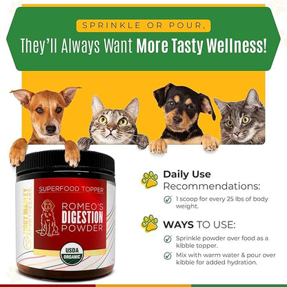 Ziggy Marley's USDA Organic Digestion Powder for Dogs & Cats - Bone Broth, Pumpkin, & 5 Gut Healthy Herbs - Pet Gut Health, 90 Grams