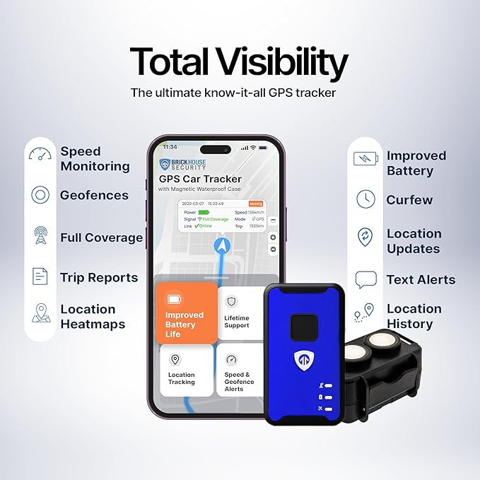 Brickhouse Car Trackers for Your Vehicle - Spark Nano 7 GPS Tracker with Magnetic Waterproof Case - Hidden Real-Time 4G LTE Vehicle Finder - GPS Tracking Device for Cars & More - Subscription Required