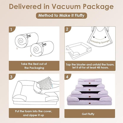 EHEYCIGA Orthopedic Dog Beds for Large Dogs, Waterproof Memory Foam Large Pet Bed with Sides, Non-Slip Bottom and Egg-Crate Foam Dog Couch Bed with Washable Removable Cover, Lilac