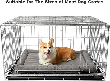 4-Season Water-Resistant Dog Beds for Metal Crates, Indoor & Outdoor Use for Dogs up to 100 lbs, Durable Oxford 900D Fabric, Plush Pillow & Supportive Foam, Washable (45 inches, Grey)