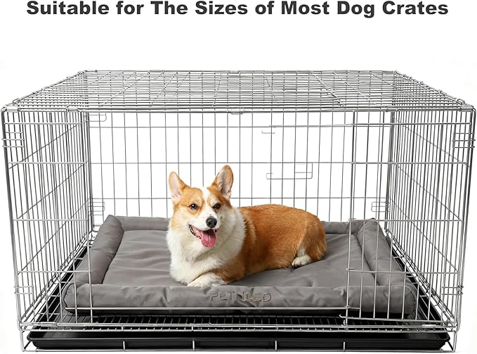 4-Season Water-Resistant Dog Beds for Metal Crates, Indoor & Outdoor Use for Dogs & Cats up to 30 lbs, Durable Oxford 900D Fabric, Plush Pillow & Supportive Foam, Washable (28 inches, Grey)