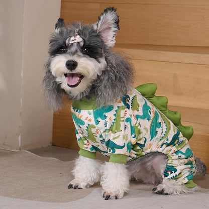CuteBone Dinosaur Costume Dog Pajamas, Stretchy Spandex Crystal Velvet Sleepwear Coat for Small Dogs, Soft & Warm Pet Outfit Clothes for Cold Weather, Cozy Pullover Design COSP05L