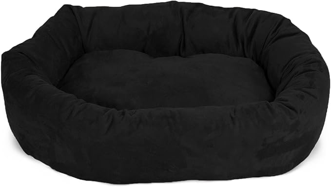 Majestic Pet 24 Inch Suede Calming Dog Bed Washable – Cozy Soft Round Dog Bed with Spine Support for Dogs to Rest Their Head - Fluffy Donut Dog Bed 24x19x7 (Inch) - Round Pet Bed Small – Black