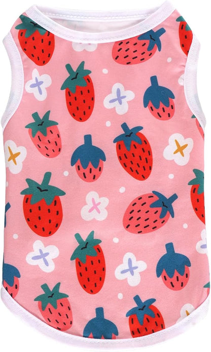 Pistha Pink Dog Shirts Cute Summer Dog Clothes Soft Pet T-Shirt Printed Puppy Shirt for Small Medium Dogs Cats Girl(Strawberry2,XS)