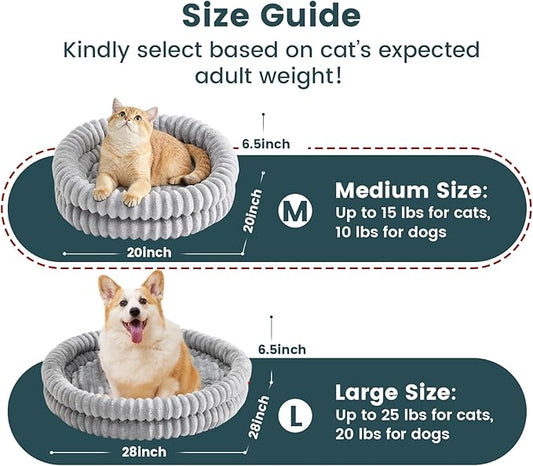 Cat Beds for Indoor Cats, Machine Washable Orthopedic Donut Dog Bed for Small Dogs, Fluffy Round Pet Bed with Anti-Slip Bottom for Puppy and Kitten, Gray, 20"x20"x6.5"