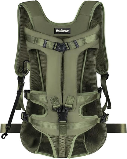 PetBonus Pet Front Dog Carrier Backpacks, Adjustable Pet Backpack, Legs Out Easy-fit Puppy Chest Carrier for Medium Small Dogs, Hands Free for Hiking, Cycling (Army Green, XL)