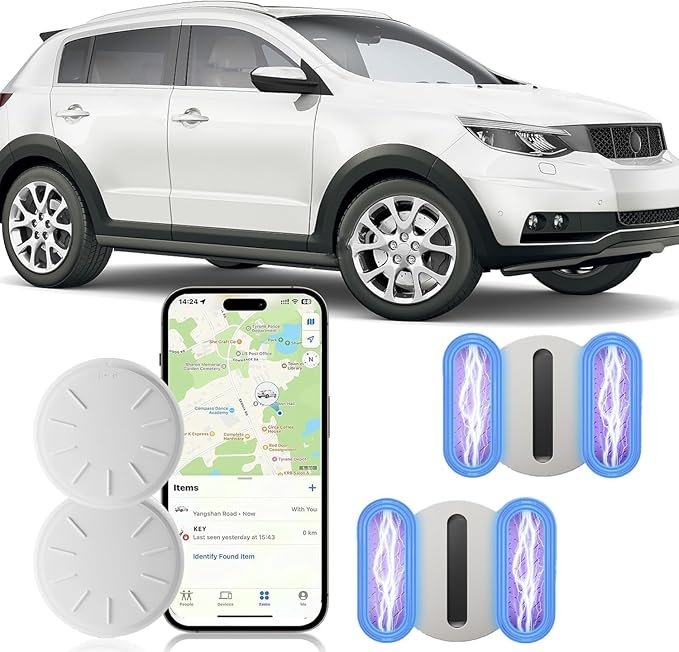 Tracker Device for Vehicles,GPS Car Tracker Works with Apple Find My(iOS Only),Anti-Lost Car Locator,Mini Hidden Car Tracker with Magnetic Case (2PCS White Tracker, White Magnetic Case)