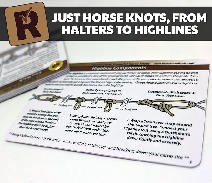 ReferenceReady Horse Knot Cards – Pocket Guide to 19 Pack and Trail Riding Knots - Horse Stuff for Girls and Boys