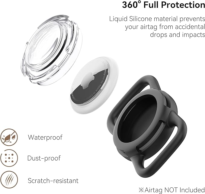 Waterproof AirTag Holder for Dog Collar, Soft Slide-On Dog AirTag Holder | Full-Body Protection, No-Dangle Fit, Ultra-Durable, Lightweight, Tool-Free Installation, Clear Cover, Fits Dog & Cat Collars