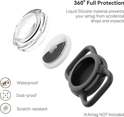Waterproof AirTag Holder for Dog Collar, Soft Slide-On Dog AirTag Holder | Full-Body Protection, No-Dangle Fit, Ultra-Durable, Lightweight, Tool-Free Installation, Clear Cover, Fits Dog & Cat Collars
