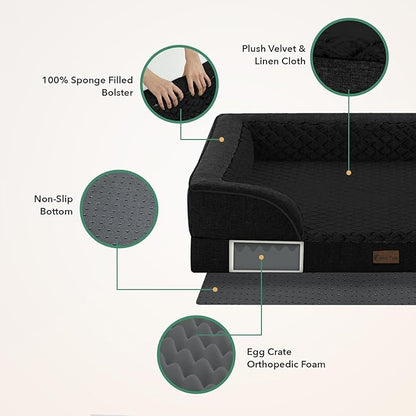 Orthopedic Dog Beds for Large Sized Dogs, Waterproof Memory Foam Large Pet Bed with Sides 36x27Inch, Non-Slip and Egg-Crate Foam Big Dog Couch Bed with Removable Washable Cover, Black