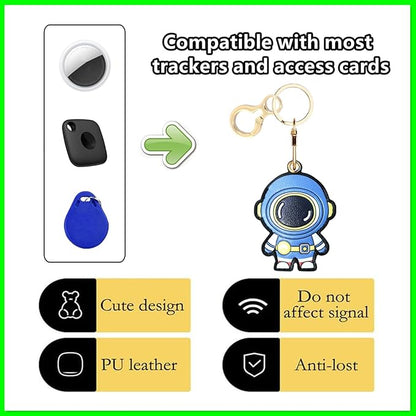 Leather Keychain Holder Case Compatible with AirTag,Cute Protective Cover with Keyring,Anti-Scratch Finder GPS Tracker Case for Wallet Keys,bag,pets,Backpack(Astronaut Blue)