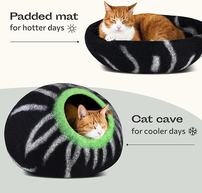 MEOWFIA Cat Cave – Premium Felt Cat Bed for Indoor Cats, Handmade Merino Wool (Shining Tiger, Medium)