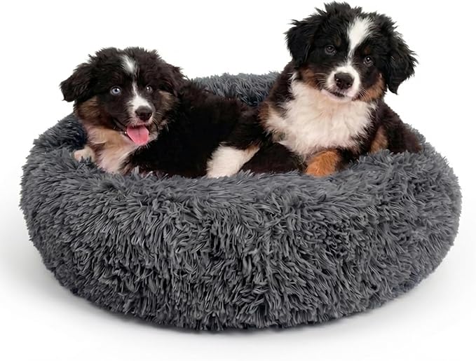 Active Pets Premium Medium Donut Dog Bed, Fits Up to 45 lbs, Removable Cover & Washable Cushion, Plush Long Pile Faux Fur Fabric, Portable Beige Pet Bed Furniture for Puppies Adult Canines & Cats