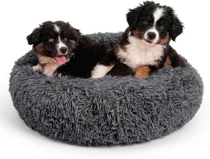 Active Pets Premium Medium Donut Dog Bed, Fits Up to 45 lbs, Removable Cover & Washable Cushion, Plush Long Pile Faux Fur Fabric, Portable Beige Pet Bed Furniture for Puppies Adult Canines & Cats
