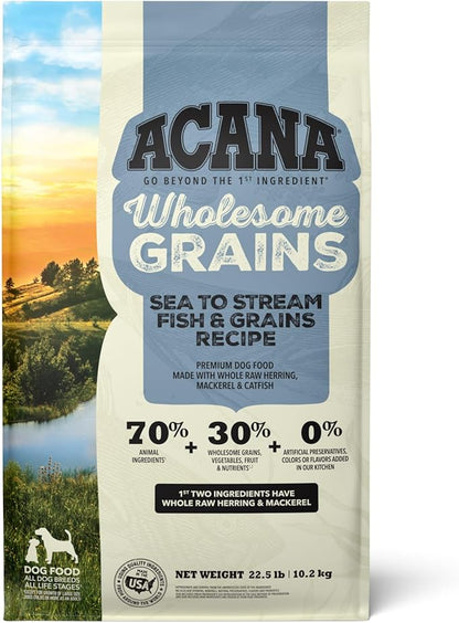 ACANA Wholesome Grains Dry Dog Food Sea to Stream Saltwater Fish Recipe 22.5lb Bag