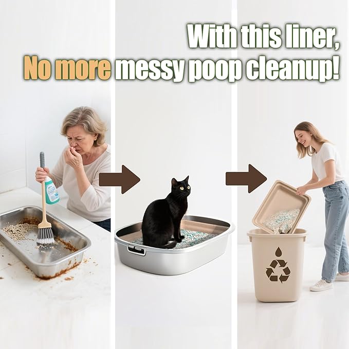 Disposable Litter Boxes for Cats Large: 8-Pack Leak-Proof Sustainable for Indoor/Travel Use Standalone or as Liner17.5'' x 13.5''