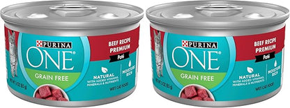 Purina ONE Natural, High Protein, Grain Free Wet Cat Food Pate, Beef Recipe - (Pack of 48) 3 oz. Pull-Top Cans