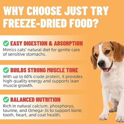 Just Try 16OZ Freeze-Dried Dog Treats Mixed Flavors for Dogs & Cats Raw Single Ingredient Chicken,Salmon, Beef Liver,Chicken Liver,Chicken Heart,Duck,Cod,High Protein Grain-Free Training Treats