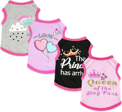 4 Pack Dog Shirt for Small Dogs Spring Summer Printed Puppy Clothes Cute Pet T Shirts Dog Clothes for Small Dogs Cats Girl (Grey+Pink+Purple,Black, Medium)